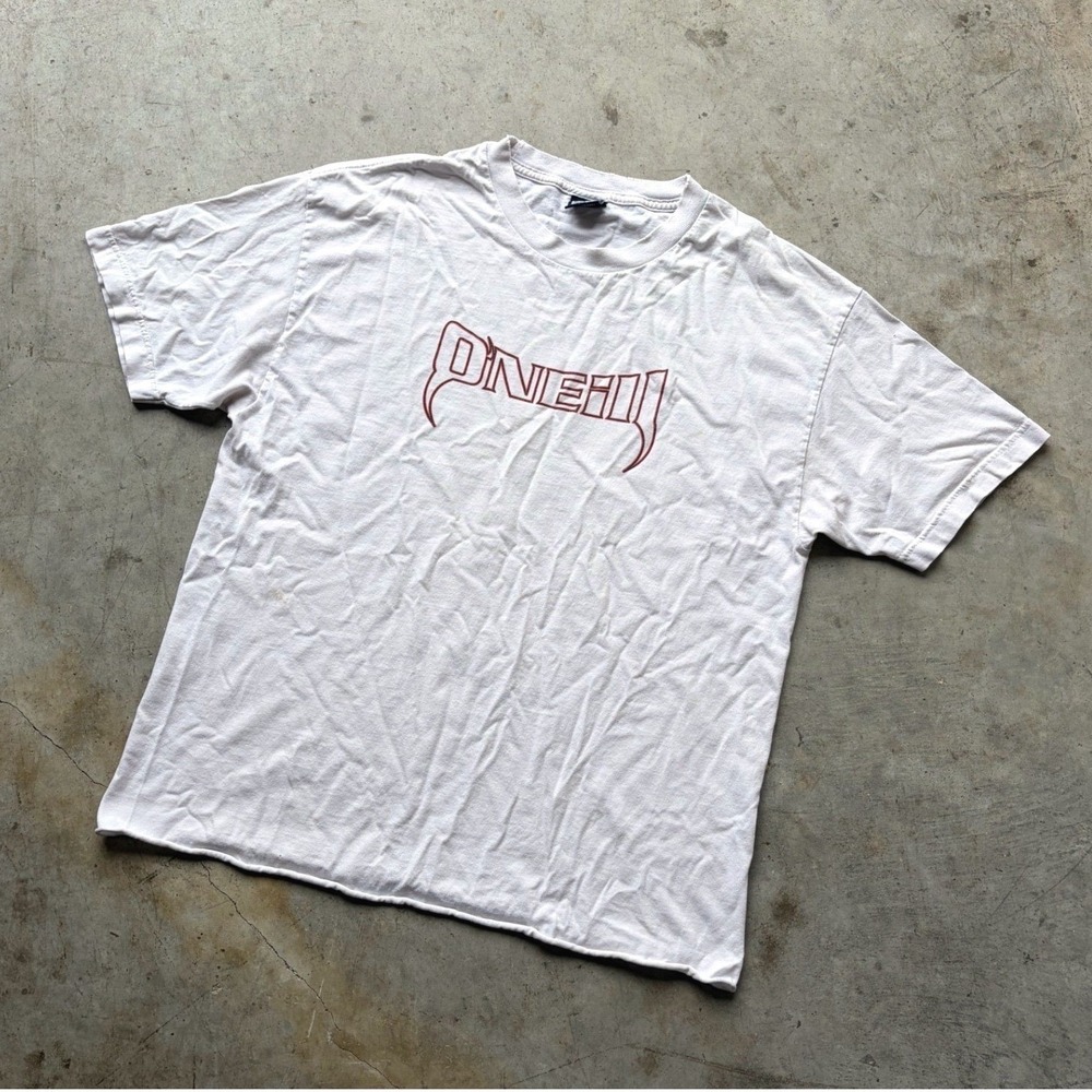 Vintage O'Neill USA Cobra Skull Flame Graphic T-Shirt White Mens L Distressed